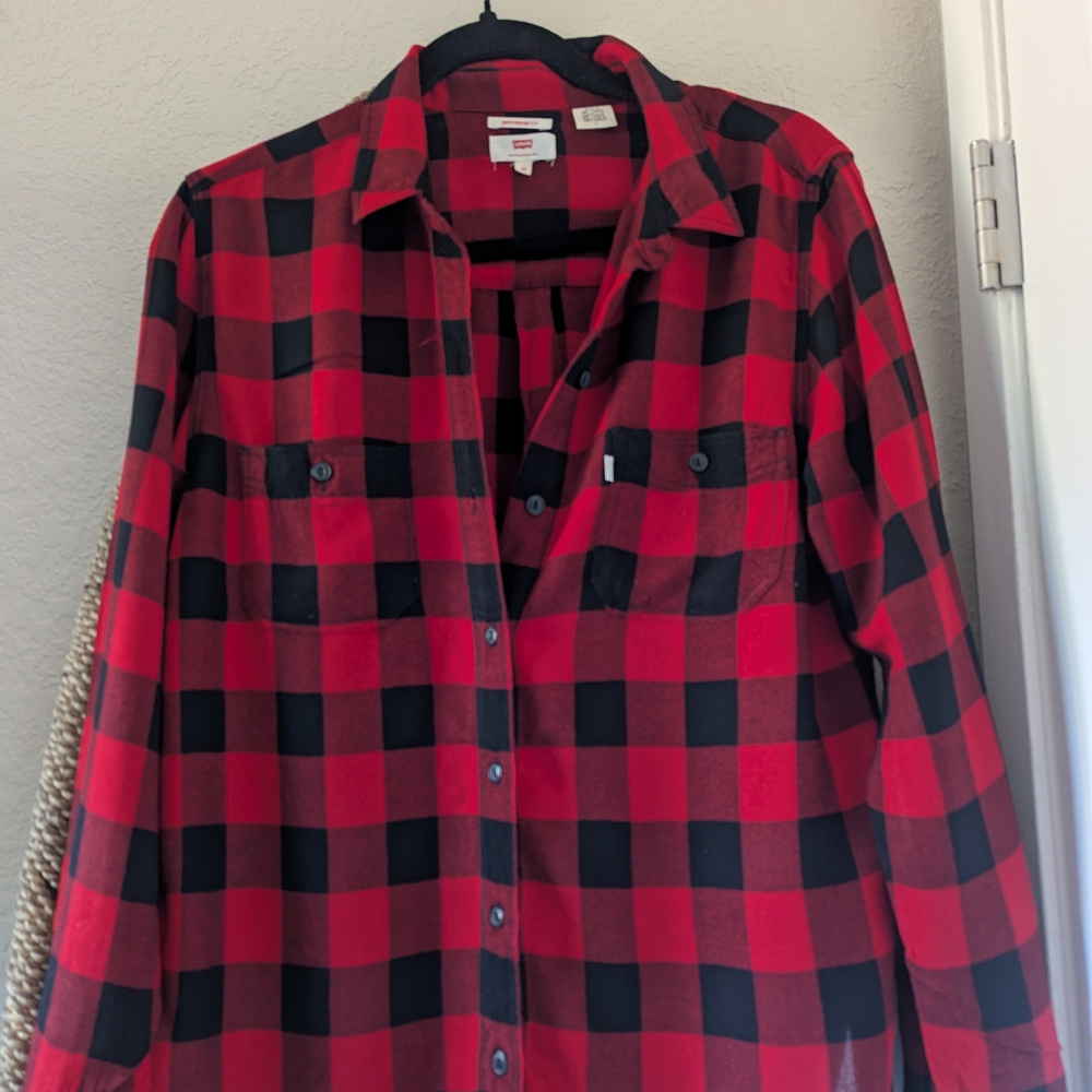 Red and Black Plaid Button-Up Shirt